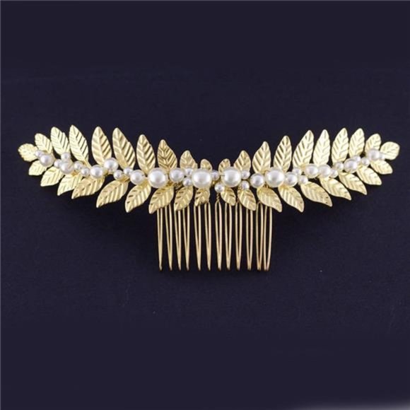 FXmimior Bridal Women Gold Leaves Vintage Wedding Party Crystal Rhinestone